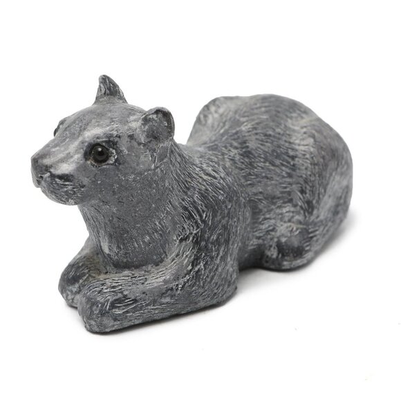 Vintage WOLF ORIGINAL Mountain Lion Cat Sculpture Figurine Handmade Canada Grey - Picture 1 of 6